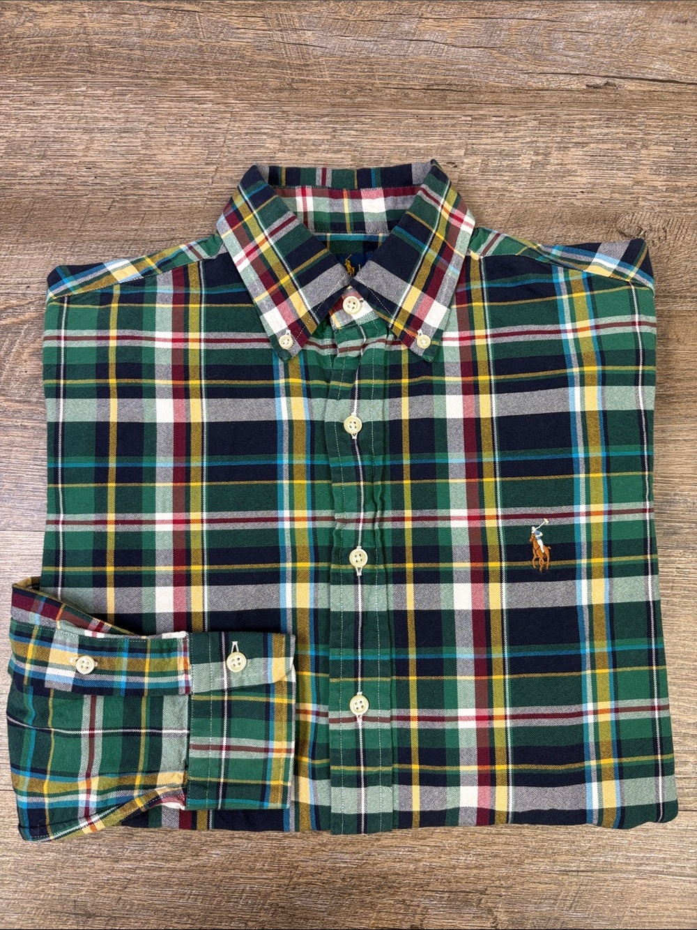 Ralph Lauren Classic Fit Green Navy Plaid Button Down Shirt Size Small